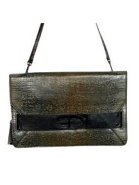 Derek Lam 10 Crosby Taupe/Gray Lizard Embossed Leather Clutch Crossbody